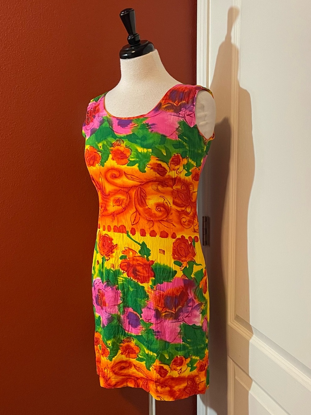 Jams World Women’s Vintage Floral Print Art To Wear Hawaiian Mini Shift Dress
